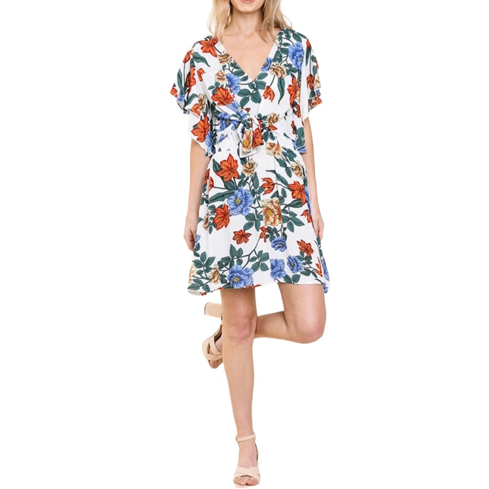 Umgee Floral Tie Front Mini Dress Size Medium - Picture 11 of 12